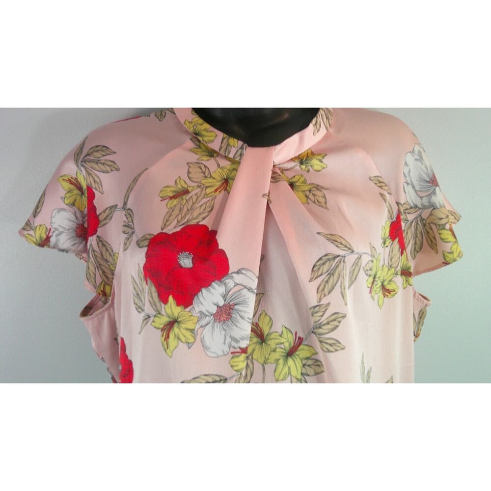 Pink Floral Blouse Short Sleeve Blouse Women's L/XL - Picture 4 of 6
